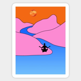 Animated Yoga Mountains Sun and River Graphic Sticker